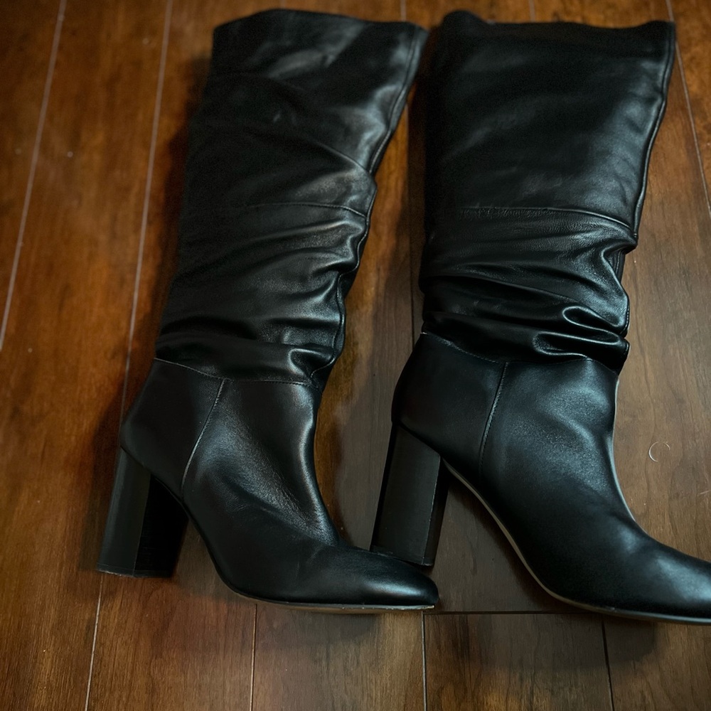 Steve Madden Faola Black Leather Slouch Boots